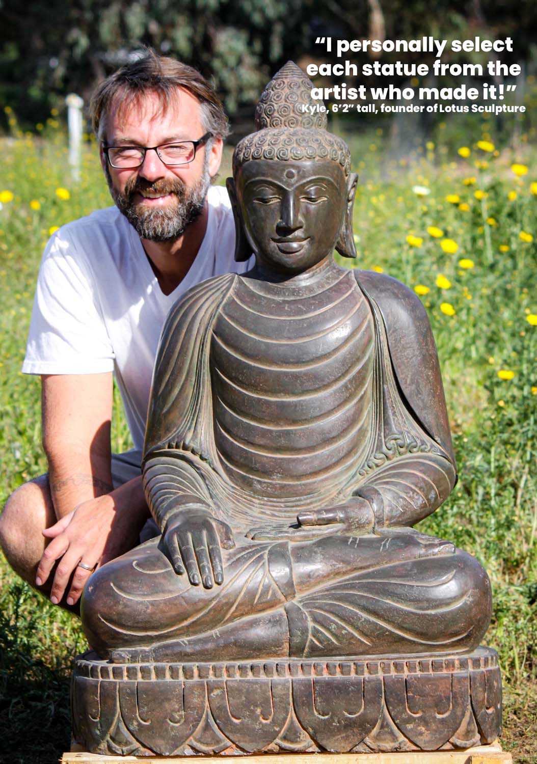 Stone Earth Touching Buddha in Robes Statue 38"